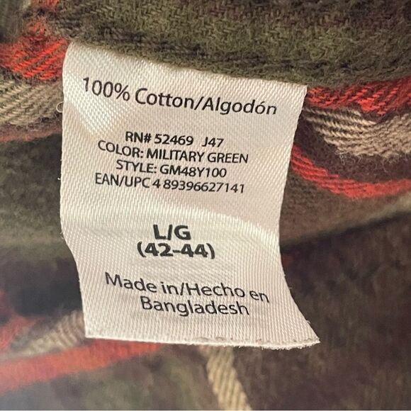 George Brown Green Orange Plaid Flannel Button Down, size Large - Picture 6 of 7